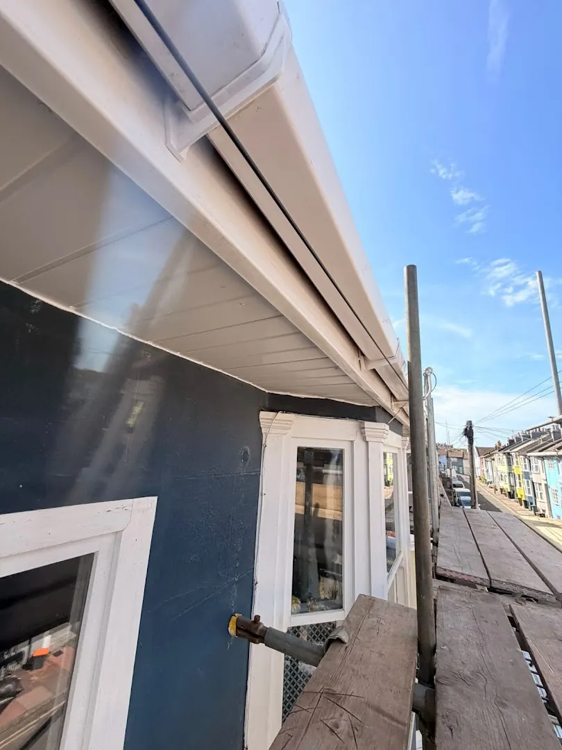 New fascia and soffit along the scaffold, FR Roofing Solutions