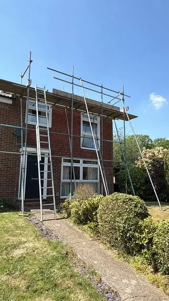 Scaffold to the eaves at the Haywards Heath job, FR Roofing Solutions