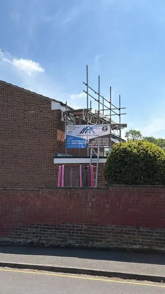 Scaffold up for the Haywards Heath new roof, May 2026, FR Roofing Solutions