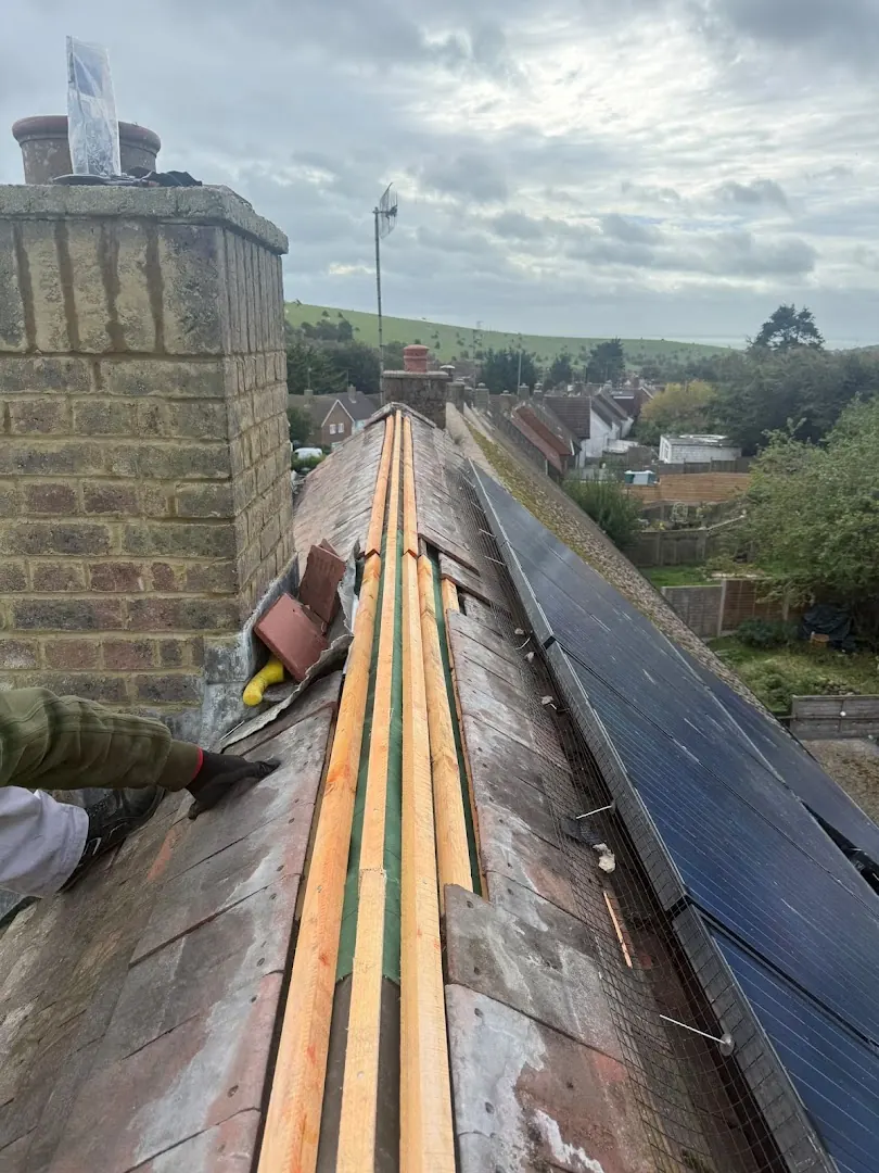 New ridge battens running to the chimney, FR Roofing Solutions