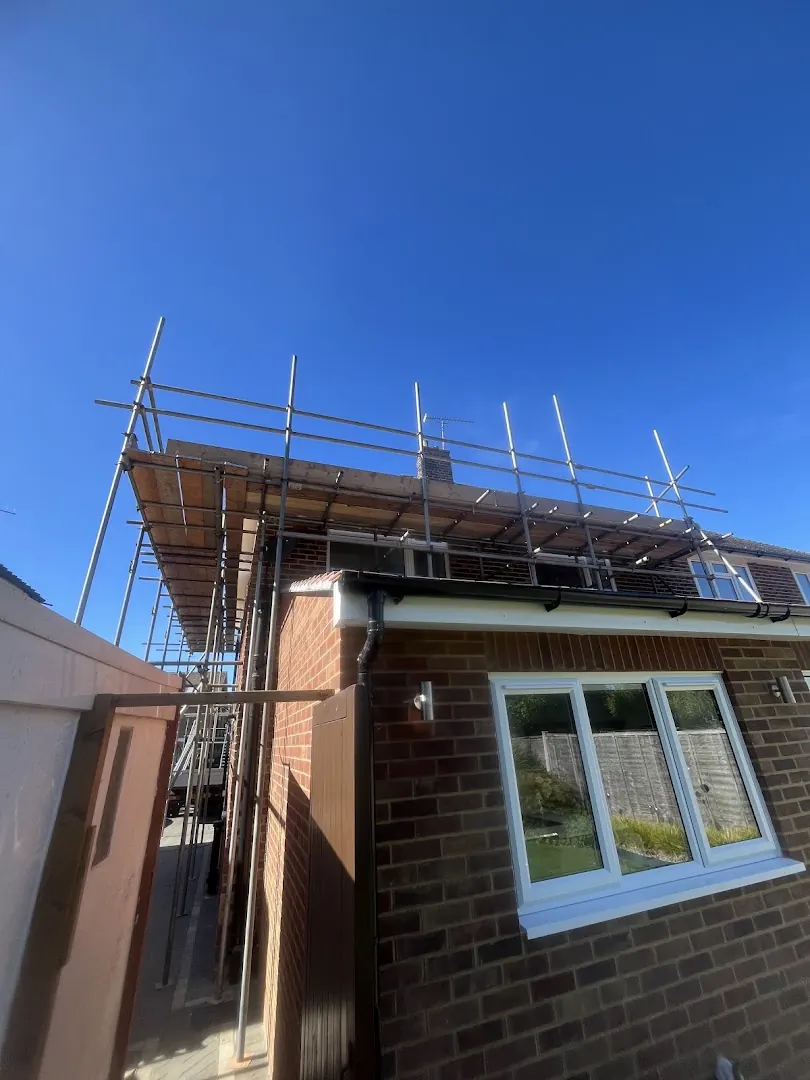 Scaffold round a rear extension, FR Roofing Solutions
